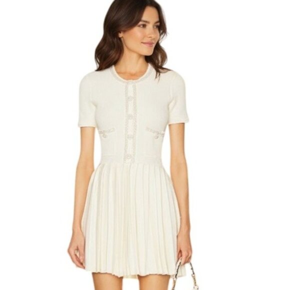 Self Portrait White Cream Knit Mini Dress - Size L - Picture 1 of 9